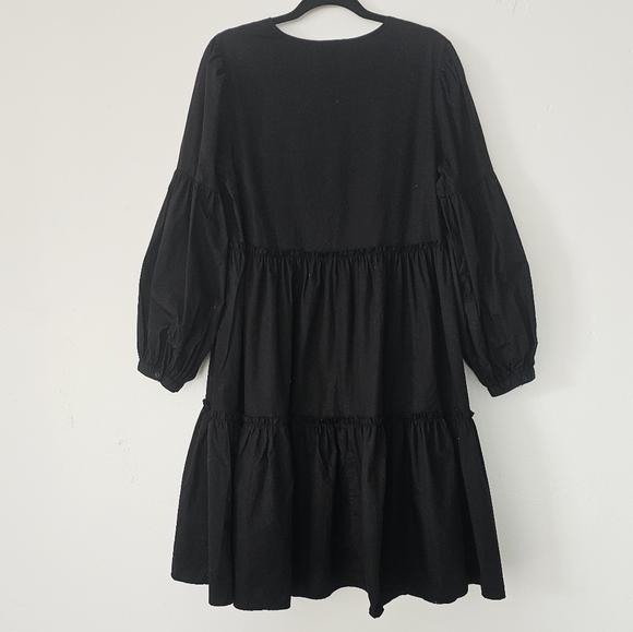 NWOT The Drop Black 100% Cotton Tiered Long Sleeves V/Neck Women's Dress Size M - Picture 6 of 6